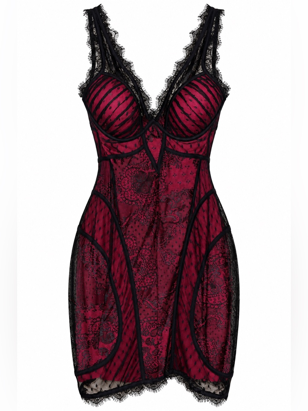 bebe Burgundy and Black Lace Chemise